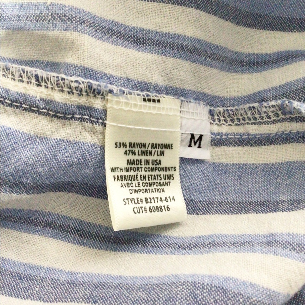 Bella Dahl Linen Blend Striped Long Sleeve Raw Hem Top Size M - Picture 9 of 10